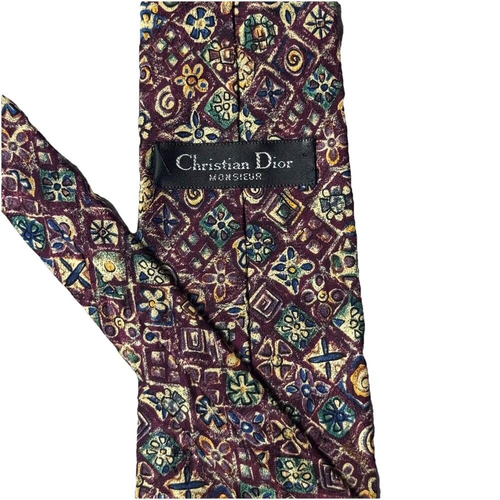 Christian Dior Monsieur Floral Geometric Silk Mens Tie 3.5 x 58 Old Money